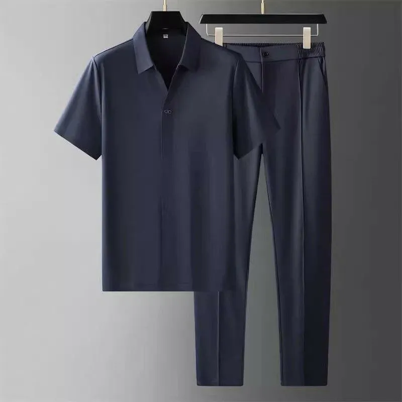 Men's Minimalist 2-Piece Smart Casual Set Short Sleeve Shirt and Tailored Trousers Co-ord Outfit thumbnail 5
