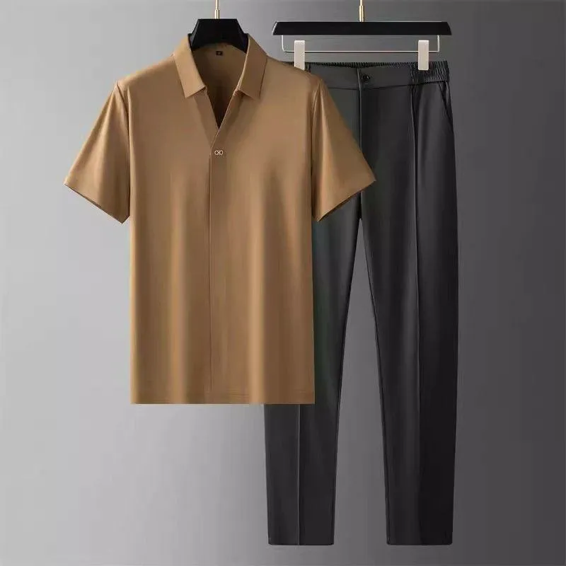 Men's Minimalist 2-Piece Smart Casual Set Short Sleeve Shirt and Tailored Trousers Co-ord Outfit thumbnail 7