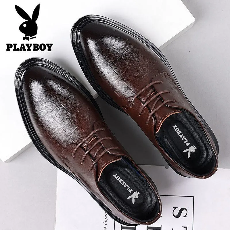 Men's Playboy Textured Derby Shoes Lace-Up Formal Oxfords Burnished Toe Smart Casual Dress Shoes thumbnail 3