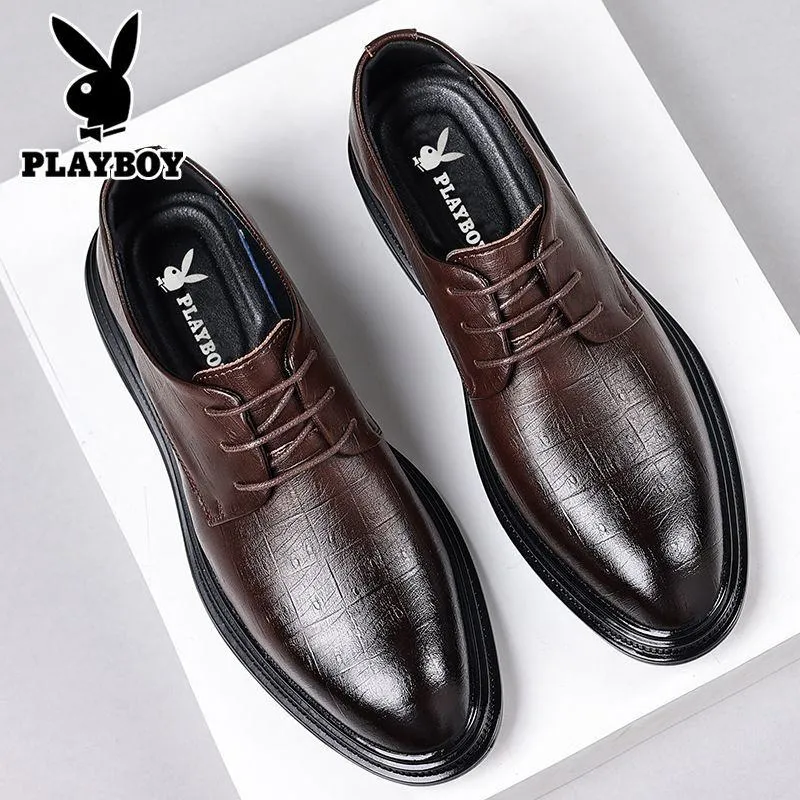 Men's Playboy Textured Derby Shoes Lace-Up Formal Oxfords Burnished Toe Smart Casual Dress Shoes thumbnail 4