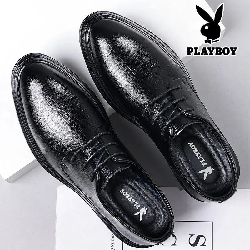 Men's Playboy Textured Derby Shoes Lace-Up Formal Oxfords Burnished Toe Smart Casual Dress Shoes thumbnail 1