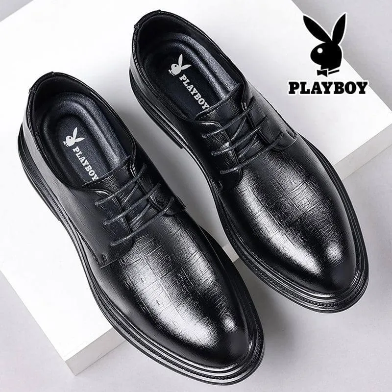 Men's Playboy Textured Derby Shoes Lace-Up Formal Oxfords Burnished Toe Smart Casual Dress Shoes thumbnail 2