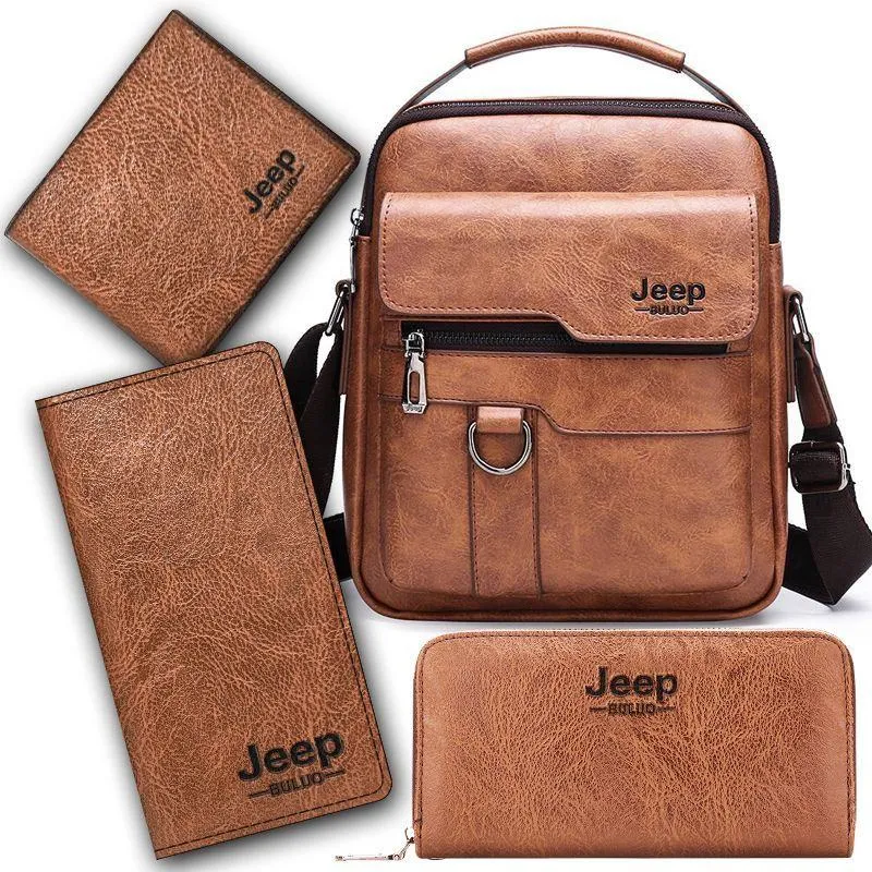 Men's Jeep Buluo 4-Piece Faux Leather Messenger Bag Set with Matching Bifold and Long Wallets thumbnail 1