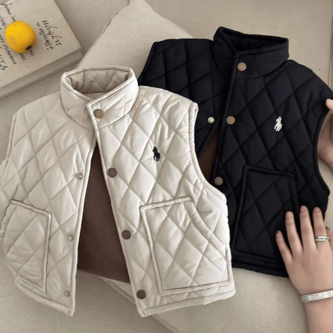 Men's Polo Diamond Quilted Puffer Vest Fleece Lined Stand Collar Gilet with Front Snap Buttons thumbnail 1