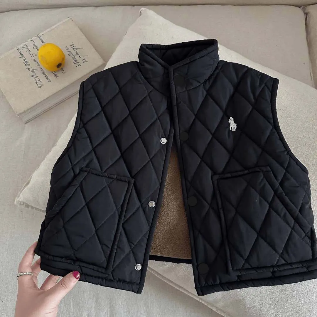 Men's Polo Diamond Quilted Puffer Vest Fleece Lined Stand Collar Gilet with Front Snap Buttons thumbnail 3
