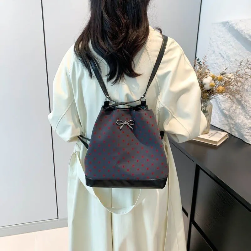 Women's Polka Dot and Heart Print Tote Bag Casual Shoulder Handbag with Metallic Bow Detail and Trim thumbnail 2