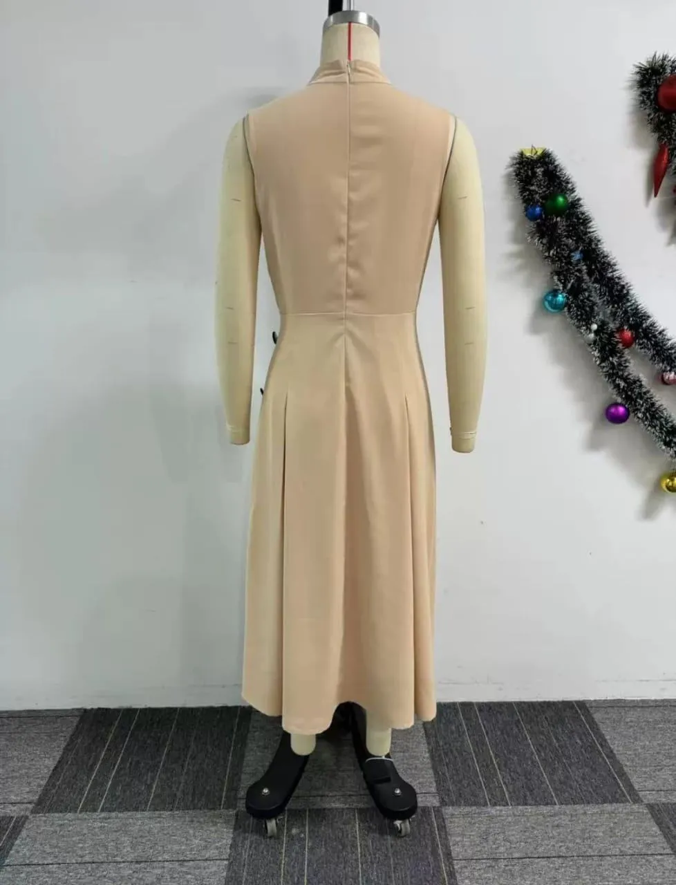 Women's Sleeveless Mock Neck Midi Dress with Decorative Side Buttons Elegant A-Line Flare Work Party Dress showcase 5