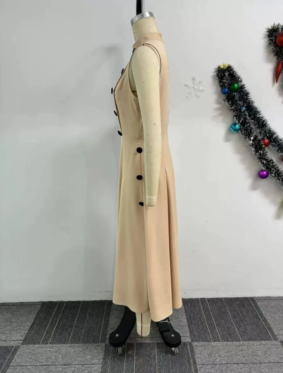 Women's Sleeveless Mock Neck Midi Dress with Decorative Side Buttons Elegant A-Line Flare Work Party Dress showcase 3