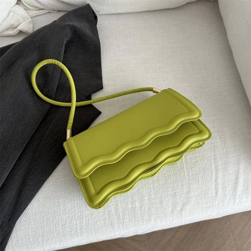 Women's Wavy Edge Flap Handbag Scalloped Layered Shoulder Bag Modern Rectangular Purse in 6 Vibrant Colors thumbnail 7