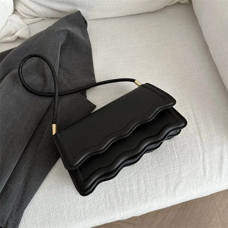 Women's Wavy Edge Flap Handbag Scalloped Layered Shoulder Bag Modern Rectangular Purse in 6 Vibrant Colors thumbnail 6