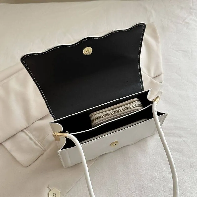 Women's Wavy Edge Flap Handbag Scalloped Layered Shoulder Bag Modern Rectangular Purse in 6 Vibrant Colors showcase 2