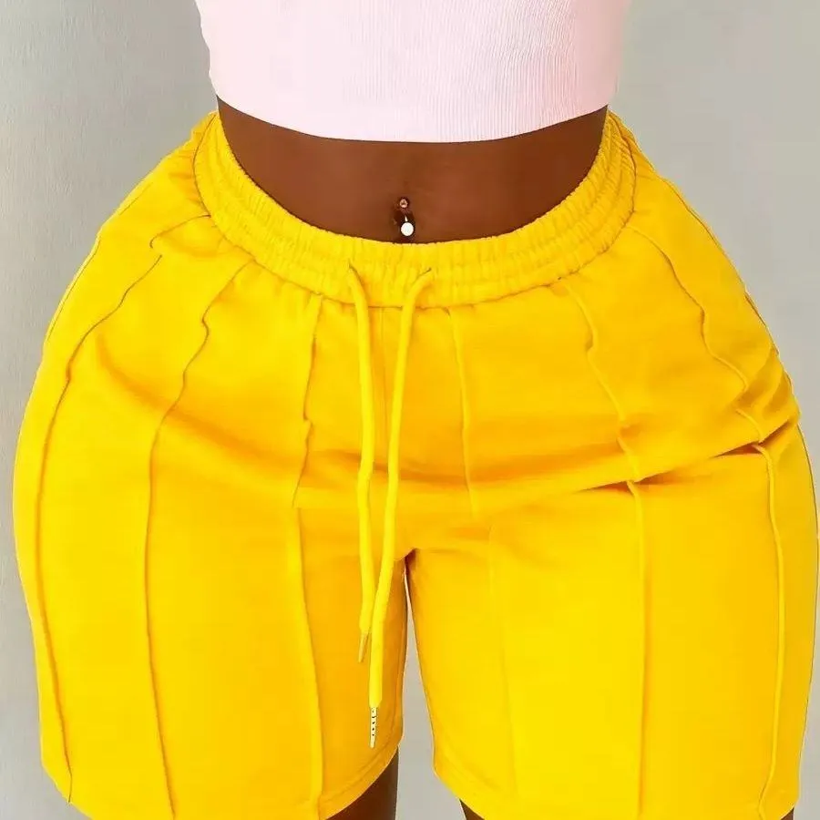 Women's High Waisted Athletic Shorts Vertically Paneled Biker Shorts with Adjustable Drawstring Waistband thumbnail 6