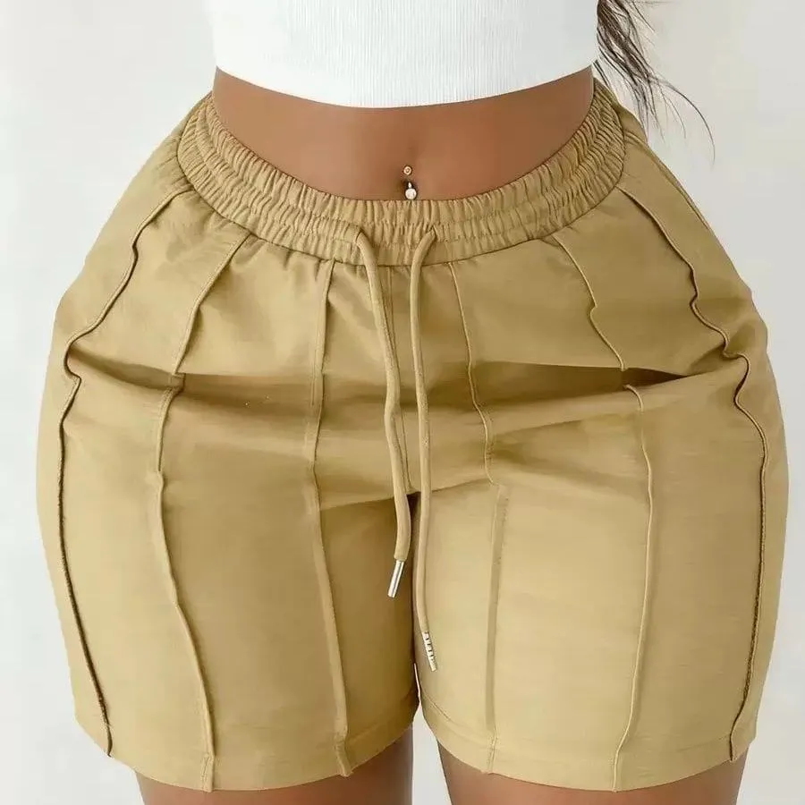 Women's High Waisted Athletic Shorts Vertically Paneled Biker Shorts with Adjustable Drawstring Waistband thumbnail 5