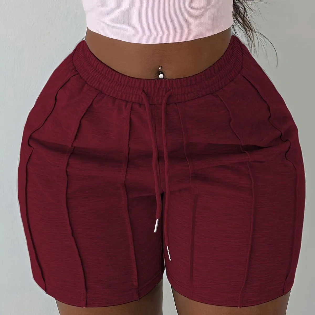 Women's High Waisted Athletic Shorts Vertically Paneled Biker Shorts with Adjustable Drawstring Waistband thumbnail 8