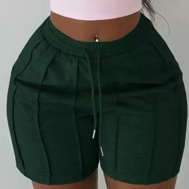 Women's High Waisted Athletic Shorts Vertically Paneled Biker Shorts with Adjustable Drawstring Waistband thumbnail 2