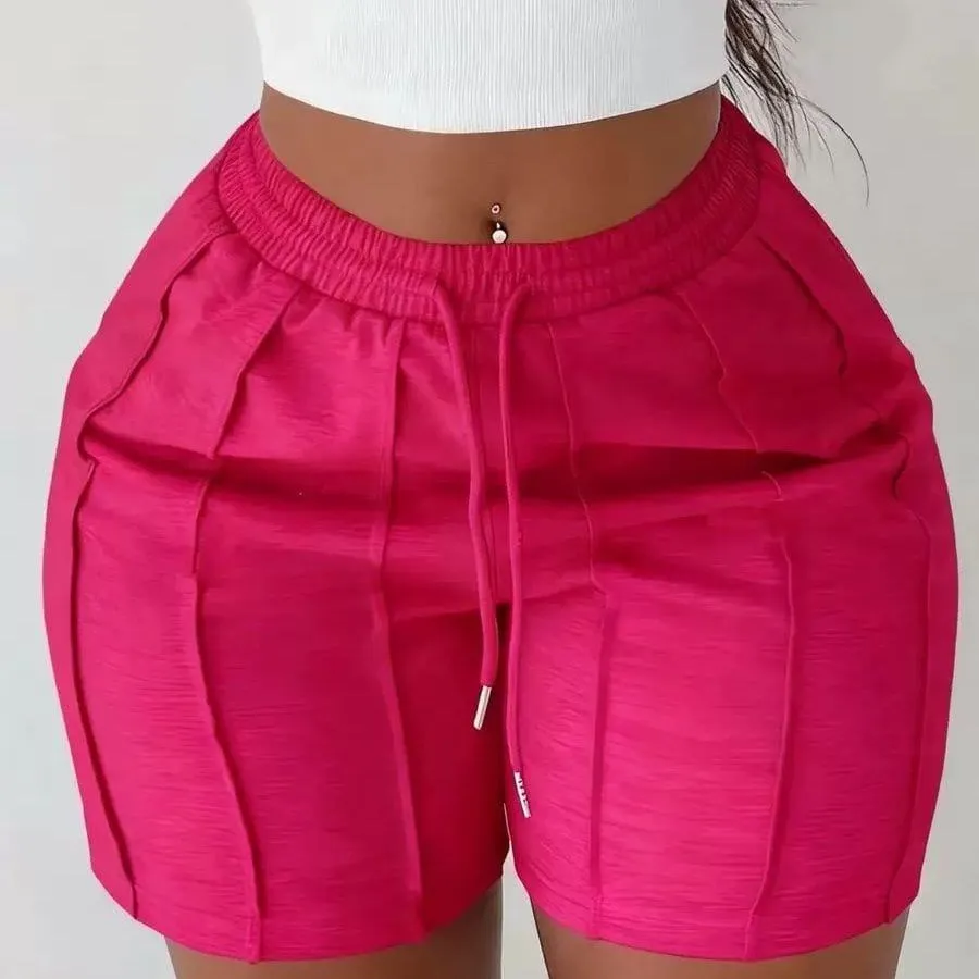 Women's High Waisted Athletic Shorts Vertically Paneled Biker Shorts with Adjustable Drawstring Waistband thumbnail 4