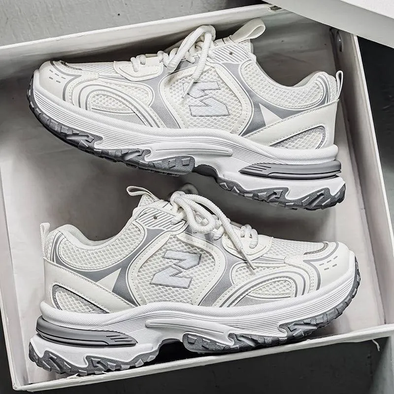 Men's Metallic Silver Chunky Platform Sneakers Breathable Mesh Urban Streetwear Dad Shoes with Anti Slip Sole showcase 6