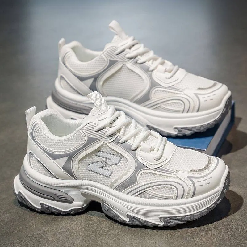 Men's Metallic Silver Chunky Platform Sneakers Breathable Mesh Urban Streetwear Dad Shoes with Anti Slip Sole thumbnail 3