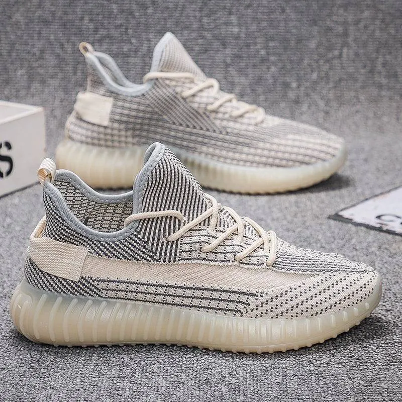 Men's Lightweight Knit Running Sneakers Breathable Sage Grey Multi Tonal Urban Trainers with Translucent Ribbed Sole thumbnail 6