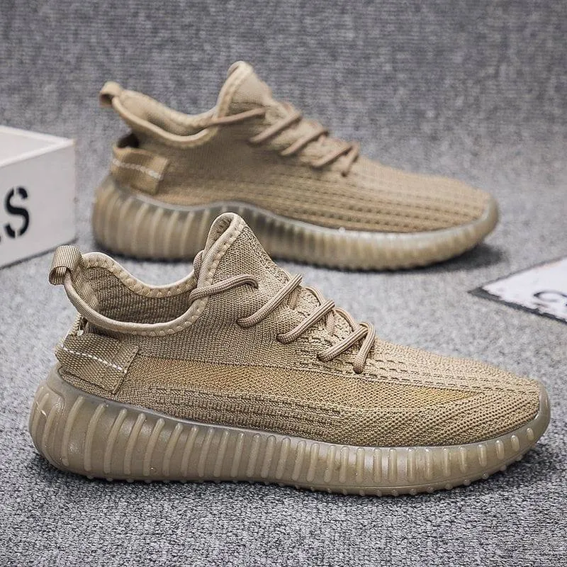 Men's Lightweight Knit Running Sneakers Breathable Sage Grey Multi Tonal Urban Trainers with Translucent Ribbed Sole thumbnail 1