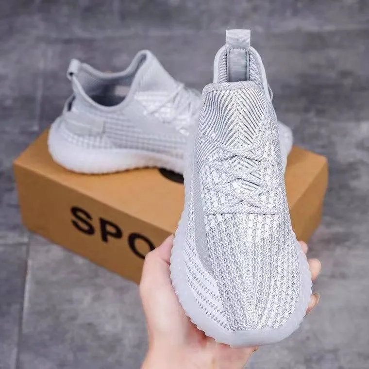 Men's Lightweight Knit Running Sneakers Breathable Sage Grey Multi Tonal Urban Trainers with Translucent Ribbed Sole thumbnail 2