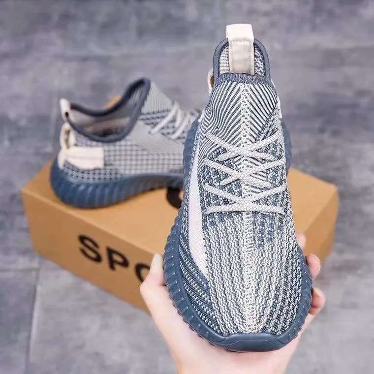 Men's Lightweight Knit Running Sneakers Breathable Sage Grey Multi Tonal Urban Trainers with Translucent Ribbed Sole thumbnail 3