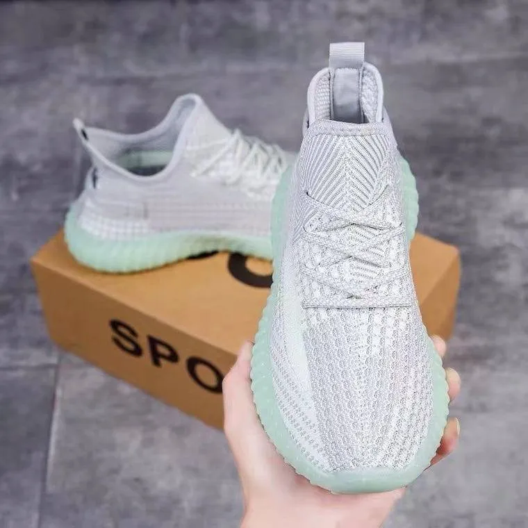 Men's Lightweight Knit Running Sneakers Breathable Sage Grey Multi Tonal Urban Trainers with Translucent Ribbed Sole showcase 4