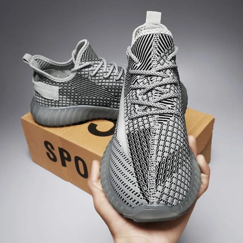 Men's Lightweight Knit Running Sneakers Breathable Sage Grey Multi Tonal Urban Trainers with Translucent Ribbed Sole showcase 3