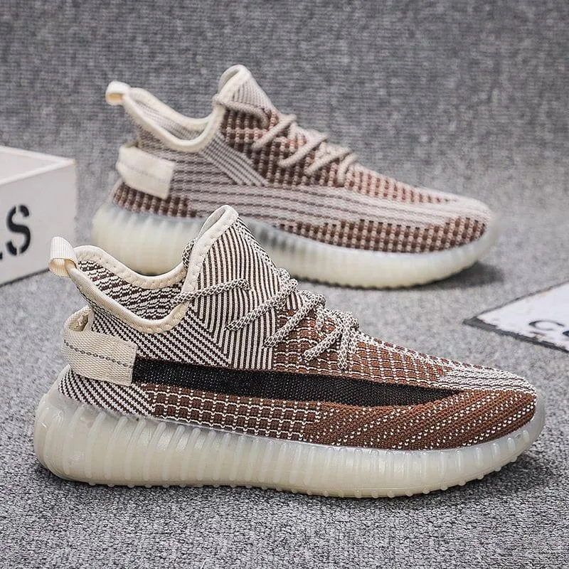 Men's Lightweight Knit Running Sneakers Breathable Sage Grey Multi Tonal Urban Trainers with Translucent Ribbed Sole showcase 2