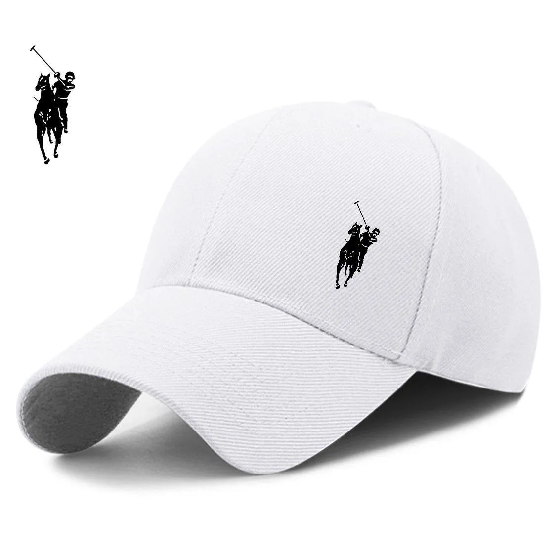 Classic Baseball Cap with White Embroidered Polo Logo Curved Visor 6 Panel Athletic Sun Hat thumbnail 7
