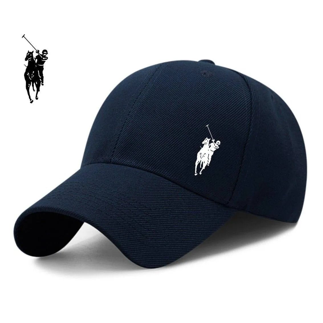 Classic Baseball Cap with White Embroidered Polo Logo Curved Visor 6 Panel Athletic Sun Hat thumbnail 4