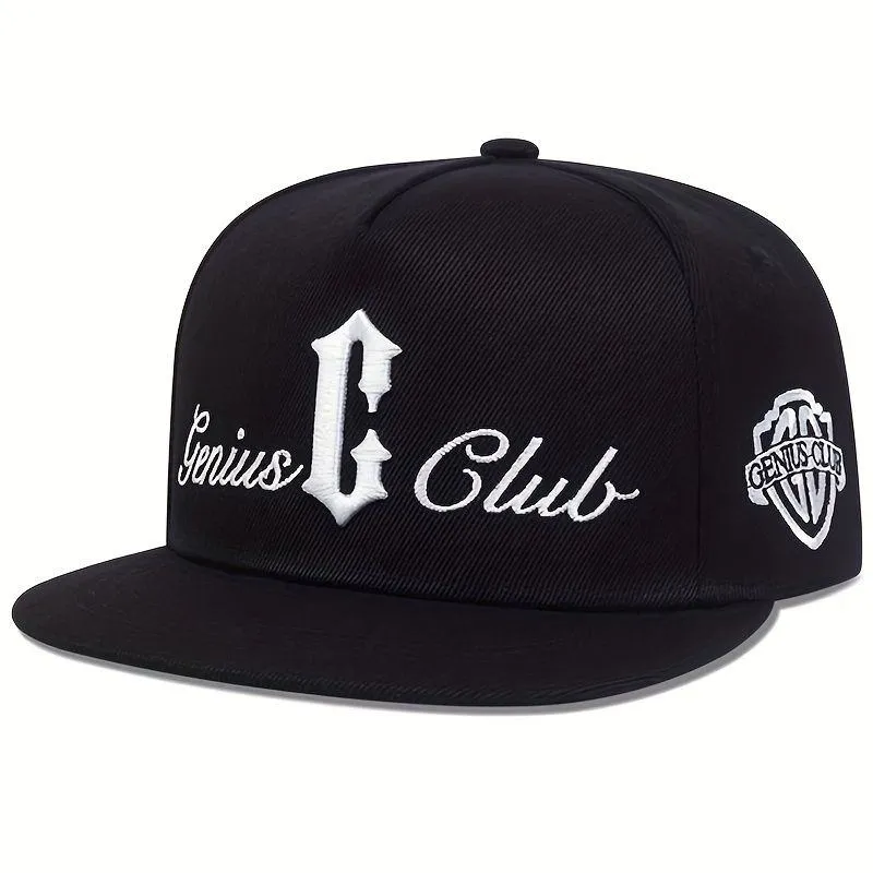 Unisex Genius Club Flat Brim Snapback Cap Gothic G Embroidery Streetwear Hat Black Red and White thumbnail 4