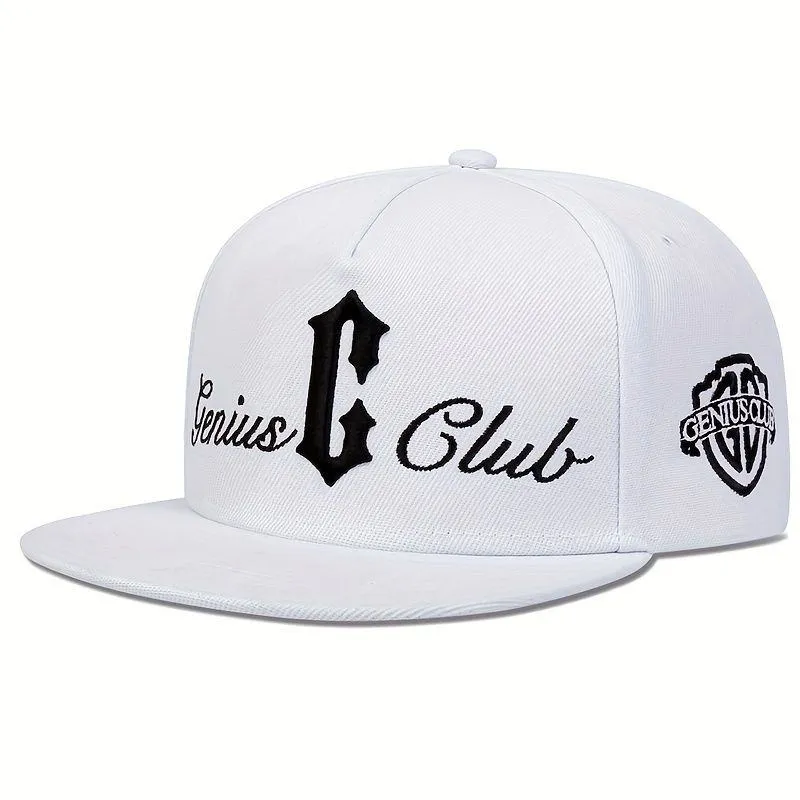 Unisex Genius Club Flat Brim Snapback Cap Gothic G Embroidery Streetwear Hat Black Red and White thumbnail 3