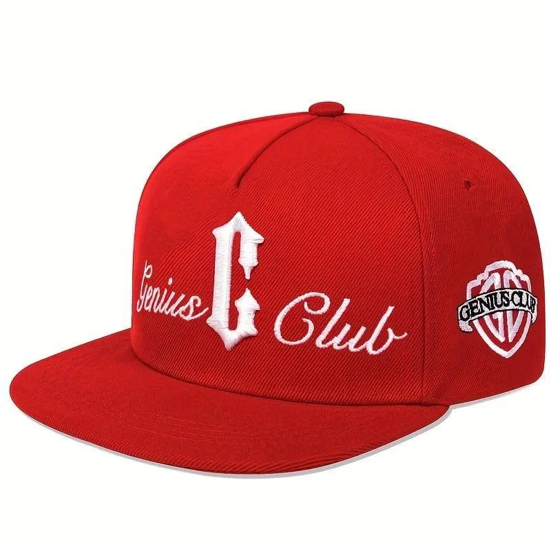 Unisex Genius Club Flat Brim Snapback Cap Gothic G Embroidery Streetwear Hat Black Red and White showcase 6