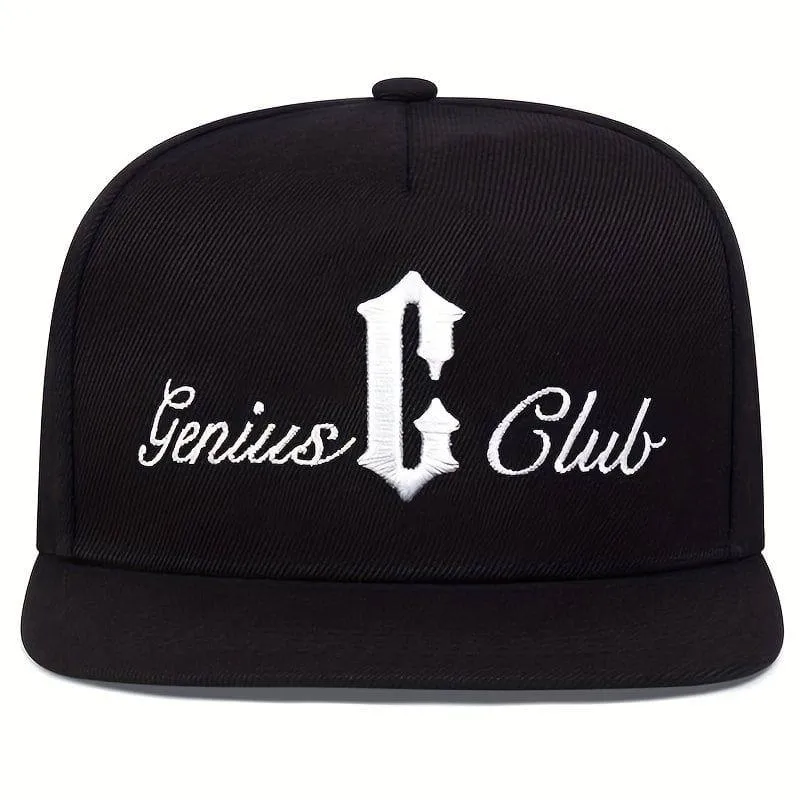 Unisex Genius Club Flat Brim Snapback Cap Gothic G Embroidery Streetwear Hat Black Red and White showcase 2