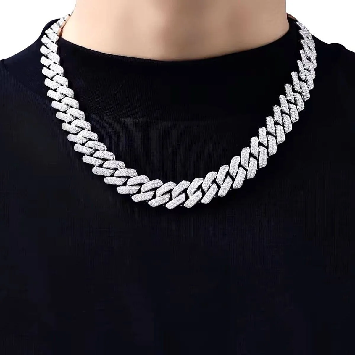 Unisex Silver Tone Iced Out Cuban Link Chain Heavily Encrusted Crystal Hip Hop Choker Statement Necklace thumbnail 7