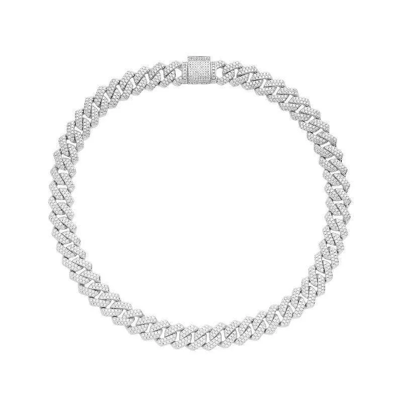 Unisex Silver Tone Iced Out Cuban Link Chain Heavily Encrusted Crystal Hip Hop Choker Statement Necklace thumbnail 2