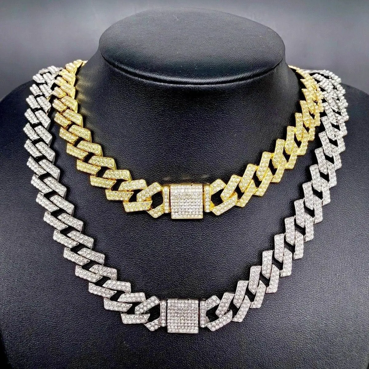 Unisex Silver Tone Iced Out Cuban Link Chain Heavily Encrusted Crystal Hip Hop Choker Statement Necklace showcase 5