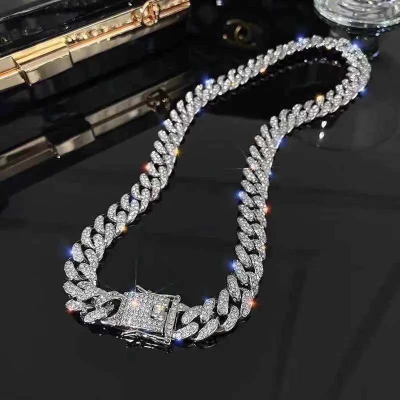 Unisex Silver Tone Iced Out Cuban Link Chain Heavily Encrusted Crystal Hip Hop Choker Statement Necklace showcase 4