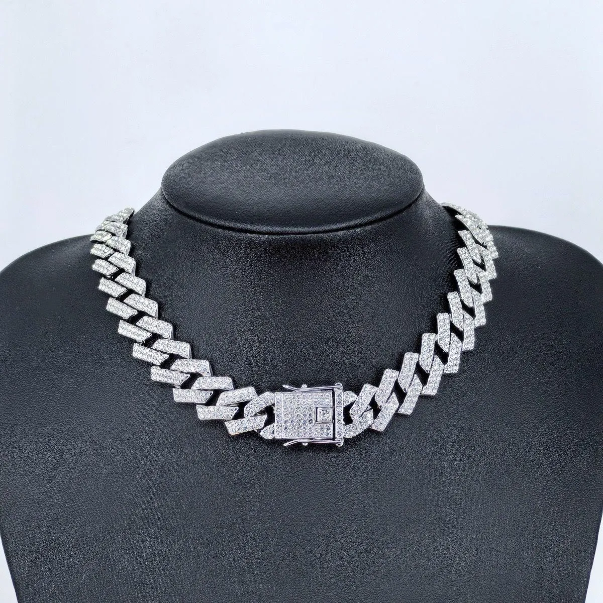 Unisex Silver Tone Iced Out Cuban Link Chain Heavily Encrusted Crystal Hip Hop Choker Statement Necklace showcase 1