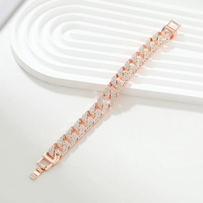 Unisex Iced Out Cuban Link Bracelet with Shimmering Crystal Accents Silver Gold and Rose Gold Finishes thumbnail 4