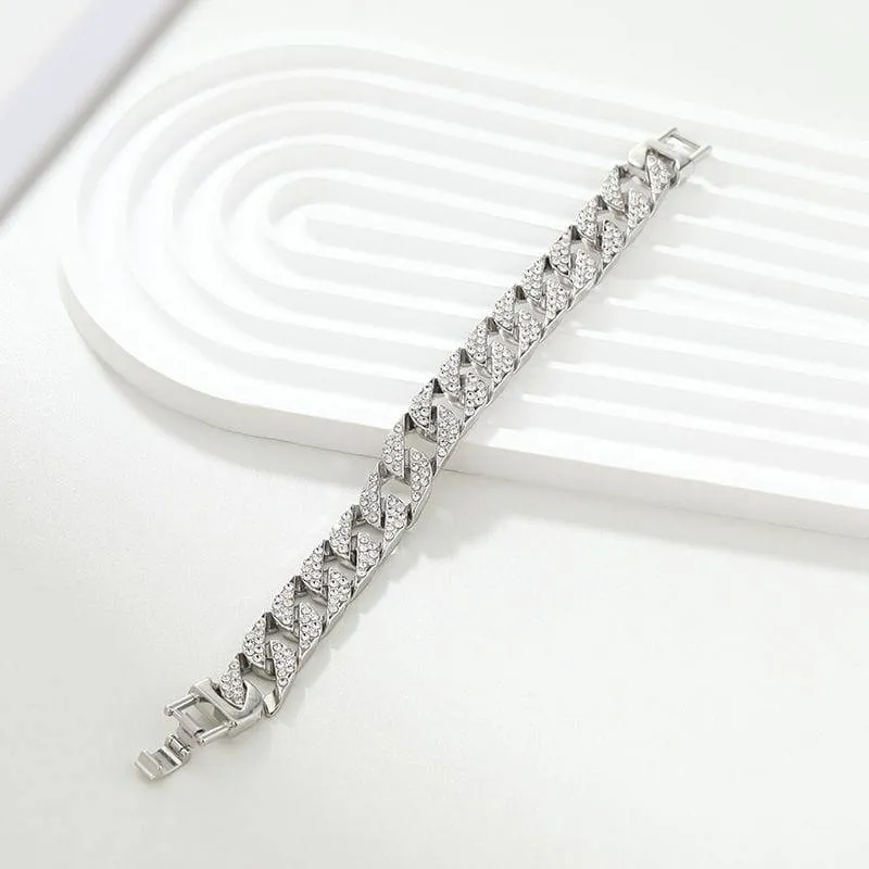 Unisex Iced Out Cuban Link Bracelet with Shimmering Crystal Accents Silver Gold and Rose Gold Finishes thumbnail 5