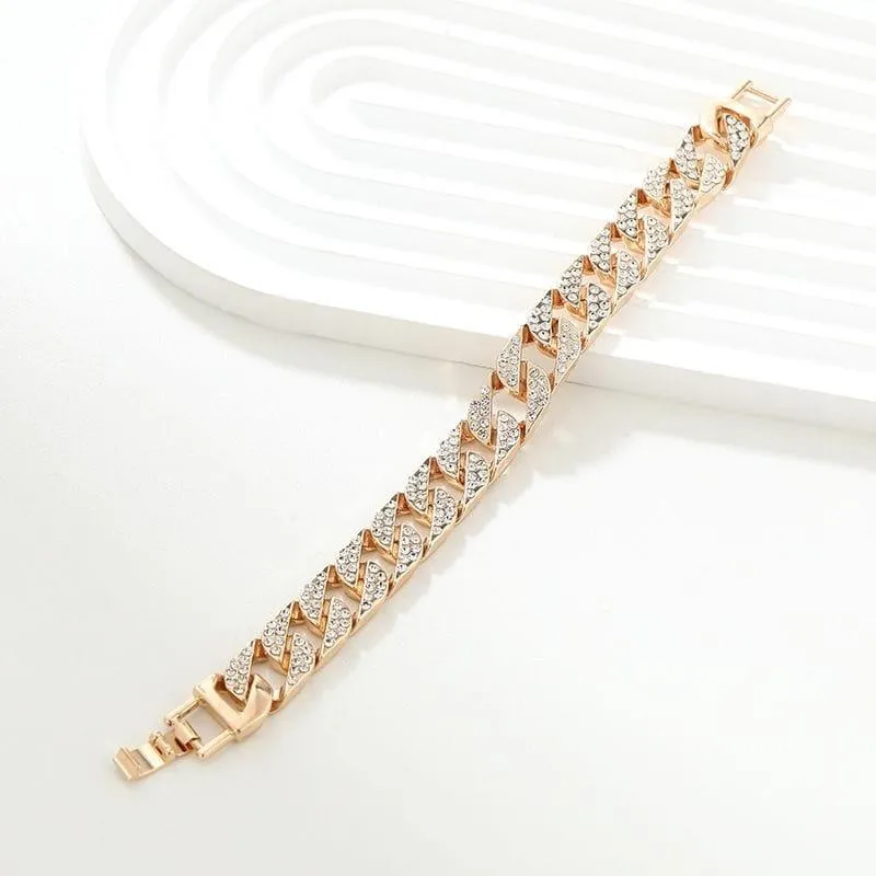 Unisex Iced Out Cuban Link Bracelet with Shimmering Crystal Accents Silver Gold and Rose Gold Finishes thumbnail 6