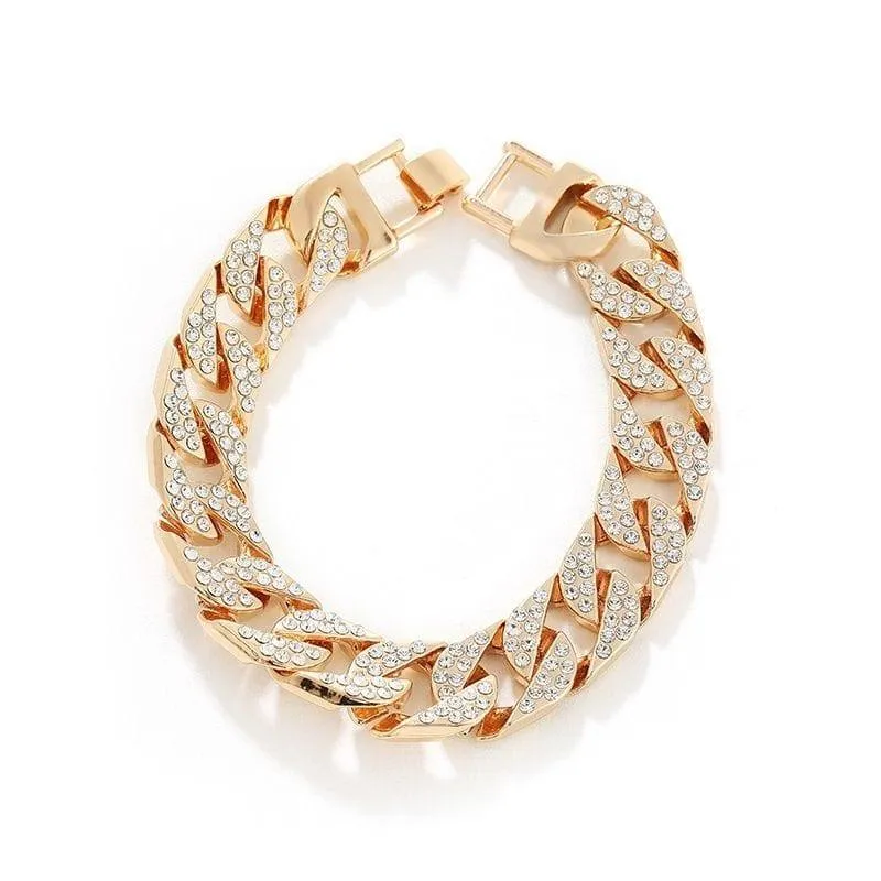 Unisex Iced Out Cuban Link Bracelet with Shimmering Crystal Accents Silver Gold and Rose Gold Finishes thumbnail 3