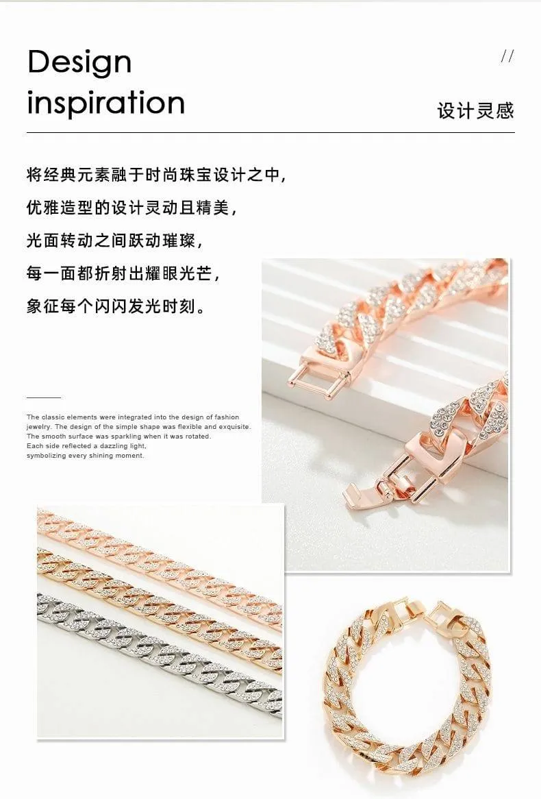 Unisex Iced Out Cuban Link Bracelet with Shimmering Crystal Accents Silver Gold and Rose Gold Finishes showcase 6