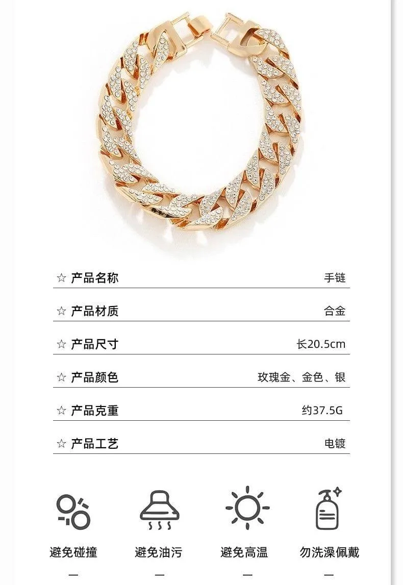 Unisex Iced Out Cuban Link Bracelet with Shimmering Crystal Accents Silver Gold and Rose Gold Finishes showcase 4