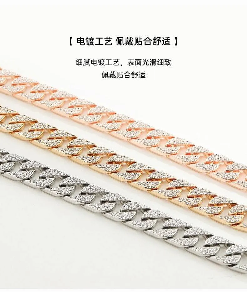 Unisex Iced Out Cuban Link Bracelet with Shimmering Crystal Accents Silver Gold and Rose Gold Finishes showcase 3