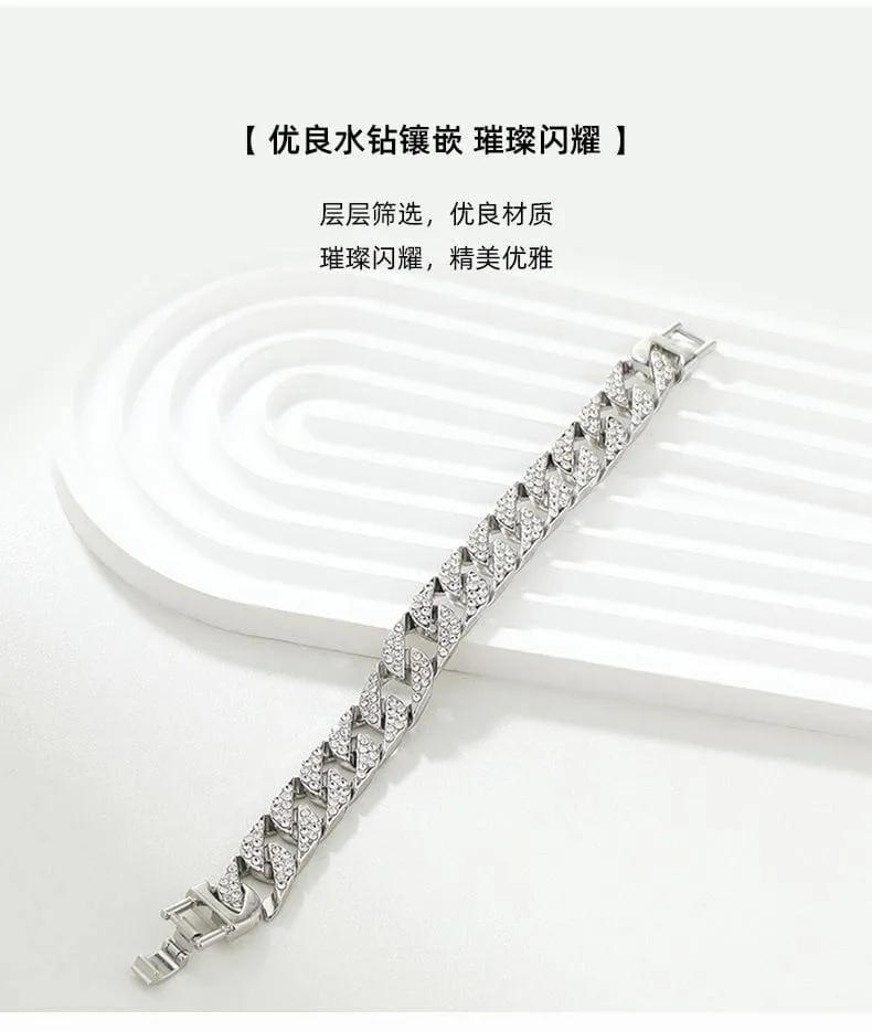 Unisex Iced Out Cuban Link Bracelet with Shimmering Crystal Accents Silver Gold and Rose Gold Finishes showcase 2