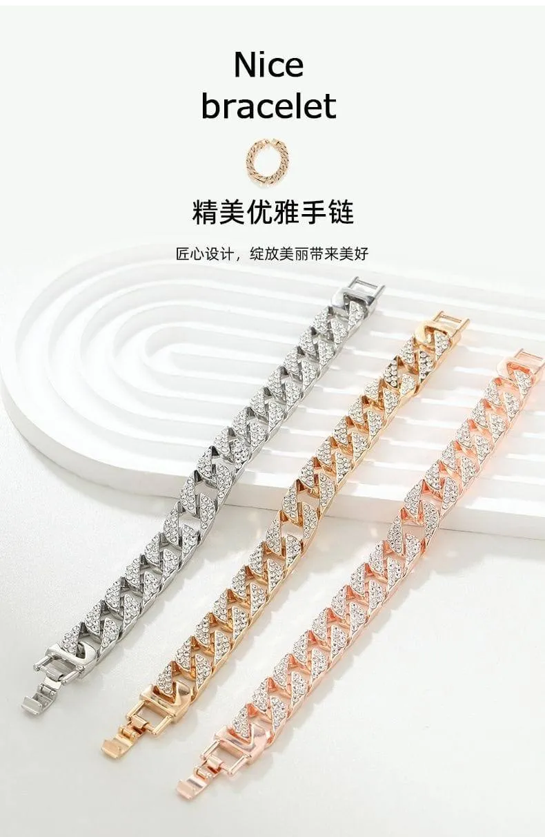 Unisex Iced Out Cuban Link Bracelet with Shimmering Crystal Accents Silver Gold and Rose Gold Finishes showcase 5