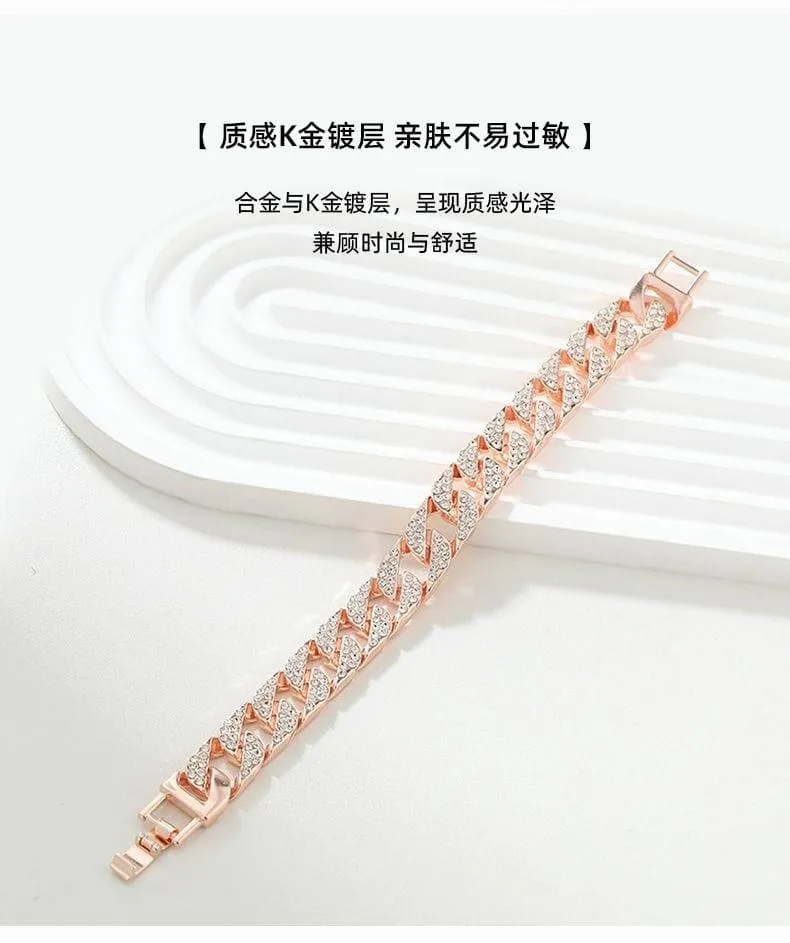 Unisex Iced Out Cuban Link Bracelet with Shimmering Crystal Accents Silver Gold and Rose Gold Finishes showcase 1